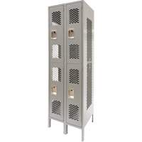 Vented Lockers, 2 -tier, Bank of 2, 24" x 18" x 78", Steel, Grey, Knocked Down, Perforated Cam Industrial