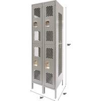Vented Lockers, 2 -tier, Bank of 2, 24" x 18" x 78", Steel, Grey, Knocked Down, Perforated Cam Industrial