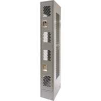 Vented Lockers, 2 -tier, 12" x 18" x 78", Steel, Grey, Knocked Down, Perforated Cam Industrial