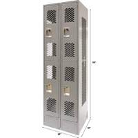Vented Lockers, 2 -tier, Bank of 2, 24" x 18" x 78", Steel, Grey, Knocked Down, Perforated Cam Industrial