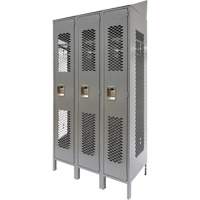 Vented Lockers, Bank of 3, 36 x 18" x 88", Steel, Grey, Knocked Down, Perforated Cam Industrial