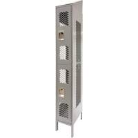 Vented Lockers, 2 -tier, 12" x 18" x 88", Steel, Grey, Knocked Down, Perforated Cam Industrial