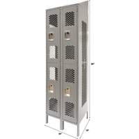 Vented Lockers, 2 -tier, Bank of 2, 24" x 18" x 88", Steel, Grey, Knocked Down, Perforated Cam Industrial