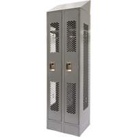 Vented Lockers, Bank of 2, 24" x 18" x 88", Steel, Grey, Knocked Down, Perforated Cam Industrial