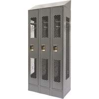 Vented Lockers, Bank of 3, 36 x 18" x 88", Steel, Grey, Knocked Down, Perforated Cam Industrial