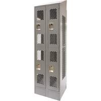 Vented Lockers, 2 -tier, Bank of 2, 24" x 18" x 88", Steel, Grey, Knocked Down, Perforated Cam Industrial