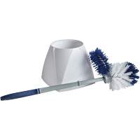 Toilet Brush with Lip & Holder, 15" L, Synthetic Bristles, White Cam Industrial