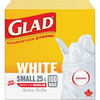 Small 25L Unscented Garbage Bags, Regular, 20" W x 20" L, White Cam Industrial