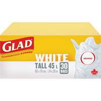 Tall 45L Unscented Garbage Bags, Regular, 24" W x 28" L, White Cam Industrial