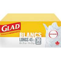 Tall 45L Unscented Garbage Bags, Regular, 24" W x 28" L, White Cam Industrial