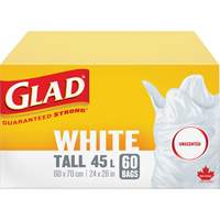 Tall 45L Unscented Garbage Bags, Regular, 24" W x 28" L, White Cam Industrial