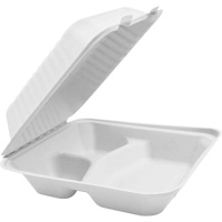 Compostable Hinged Food Containers with Compartments, Bagasse, Square Cam Industrial