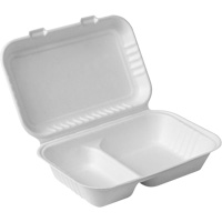 Compostable Hinged Food Containers with Compartments, Bagasse, Rectangular Cam Industrial