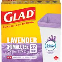 Sacs parfum&eacute;s et de couleur lavande de Glad, Fort, 17" la x 20" lo, Mauve, Capacit&eacute; 15 L (3,96 gal) Cam Industrial