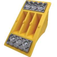 75 Ton Large Equipment Wheel Chock with Aluminum Cleats, Urethane, Yellow Cam Industrial
