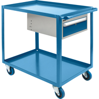Heavy Duty Shelf Cart with Drawer, 1200 lbs. Capacity, Steel, 24" x W, 36" x H, 39" D, Rubber Wheels, All-Welded, 1 Drawers Cam Industrial
