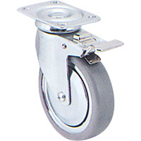 Zinc Plated Caster, Swivel with Brake, 3" (76 mm), Rubber, 150 lbs. (68 kg.) Cam Industrial