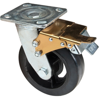 Mold-on Caster, Swivel with Brake, 6" (152.4 mm), Rubber, 550 lbs. (249 kg.) Cam Industrial