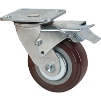Caster, Swivel with Brake, 5" (127 mm), Polyurethane, 650 lbs. (294 kg.) Cam Industrial