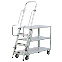 Aluminum Stock Picking Ladder Cart, Aluminum, 22" W x 51-1/2" D, 3 Shelves, 800 lbs. Capacity Cam Industrial