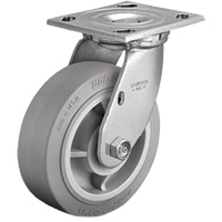 Plate Caster, Swivel, 4" (101.6 mm), Rubber, 225 lbs. (102 kg.) Cam Industrial