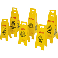 Wet Floor Safety Signs, Quadrilingual with Pictogram Cam Industrial