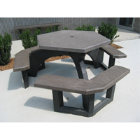 Recycled Plastic Hexagon Picnic Tables, 78" L x 78" W, Brown Cam Industrial