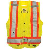Surveyor Safety Vest, High Visibility Lime-Yellow, Large, Polyester Cam Industrial