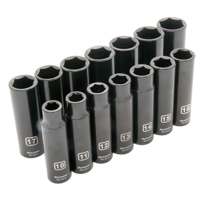 Jeu de douilles m&eacute;triques, 14 Mcx, Chocs, Prise de 1/2", Profond Cam Industrial