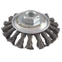 Knotted Wire Wheel Saucer Brushes, 4" Dia., 0.02" Fill, 5/8"-11 Arbor, Steel Cam Industrial
