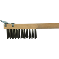 Scratch Brush With Scraper, Stainless Steel, 3 x 10 Wire Rows, 20" Long Cam Industrial