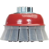 Knotted Wire Cup Brush with Protective Guard, 4" Dia. x 5/8"-11 Arbor Cam Industrial