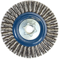 Stringer Bead Knot Wire Brush For Angle Grinders, 4" Dia., 0.02" Fill, 5/8"-11 Arbor, Stainless Steel Cam Industrial