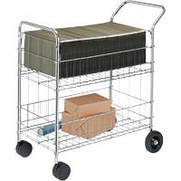 Wire Mail Cart, 200 lbs. Capacity, Chrome, 19" D x 30" L x 39-1/4" H, Chrome Plated Cam Industrial