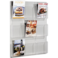 Literature Displays, Wall Mount, 9 Slots, Plastic, 30" W x 2" D x 36-7/8" H Cam Industrial