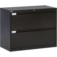 Lateral Filing Cabinet, Steel, 2 Drawers, 36" W x 18" D x 27-7/8" H, Black Cam Industrial