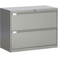 Lateral Filing Cabinet, Steel, 2 Drawers, 36" W x 18" D x 27-7/8" H, Grey Cam Industrial