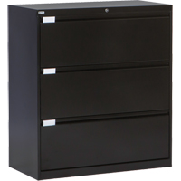 Lateral Filing Cabinet, Steel, 3 Drawers, 36" W x 18" D x 40-1/16" H, Black Cam Industrial
