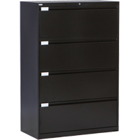 Lateral Filing Cabinet, Steel, 4 Drawers, 36" W x 18" D x 53-3/8" H, Black Cam Industrial