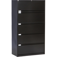Lateral Filing Cabinet, Steel, 5 Drawers, 36" W x 18" D x 65-1/2" H, Black Cam Industrial