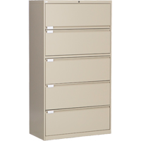 Lateral Filing Cabinet, Steel, 5 Drawers, 36" W x 18" D x 65-1/2" H, Beige Cam Industrial