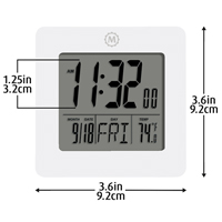 Desktop Clock, Digital, Battery Operated, 3.6" W x 1.5" D x 3.6" H, White Cam Industrial