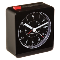Desk Alarm Clock, Analog, Battery Operated, 3.5" W x 1.5" D x 3.75" H, Black Cam Industrial