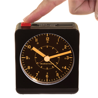 Desk Alarm Clock, Analog, Battery Operated, 3.5" W x 1.5" D x 3.75" H, Black Cam Industrial