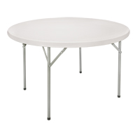 Folding Table, Round, 48" L x 48" W, Polyethylene, White Cam Industrial