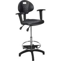 Heavy-Duty Ergonomic Stool with Adjustable Arm Rests, Stationary, Adjustable, 39" - 48", Polyurethane Seat, Black Cam Industrial