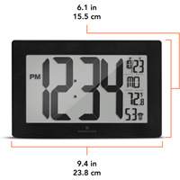 Self-Setting & Self-Adjusting Wall Clock with Stand, Digital, Battery Operated, Black Cam Industrial