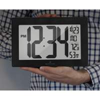 Self-Setting & Self-Adjusting Wall Clock with Stand, Digital, Battery Operated, Black Cam Industrial