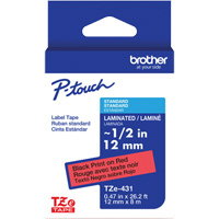 TZe-431 Laminated Tape for TZe-Compatible P-Touch Label Makers, 12 mm x 8 m, Black on Red Cam Industrial