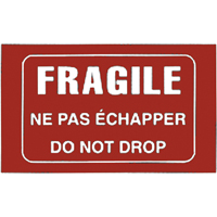 &eacute;tiquettes pour traitement sp&eacute;cial bilingues Fragile, 5" lo x 3" la, Blanc/rouge Cam Industrial